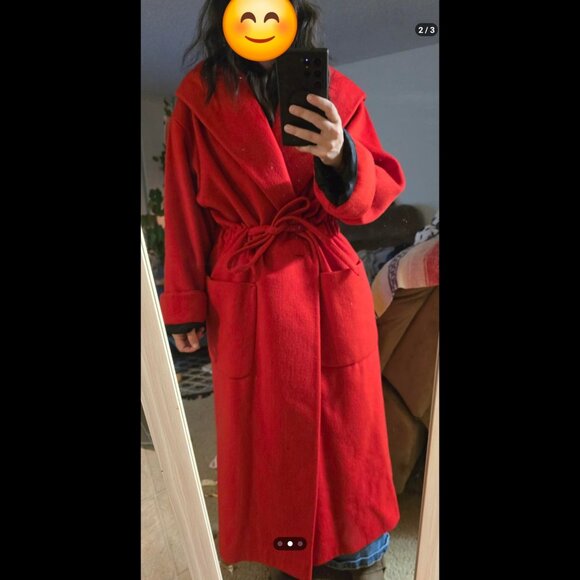Paul Et Duffier vintage red wool hooded robe style coat - 8 - Picture 1 of 4